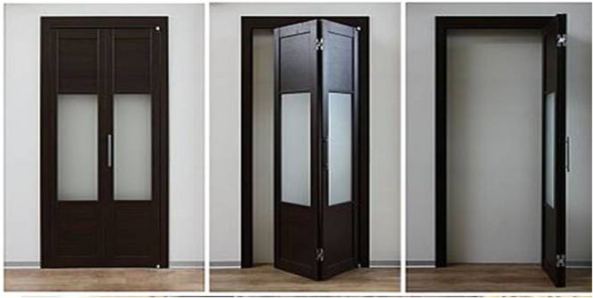 Шпонированные двери гармошка с матовыми стеклянными вставками Иваново