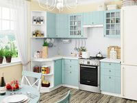 Небольшая угловая кухня в голубом и белом цвете Иваново